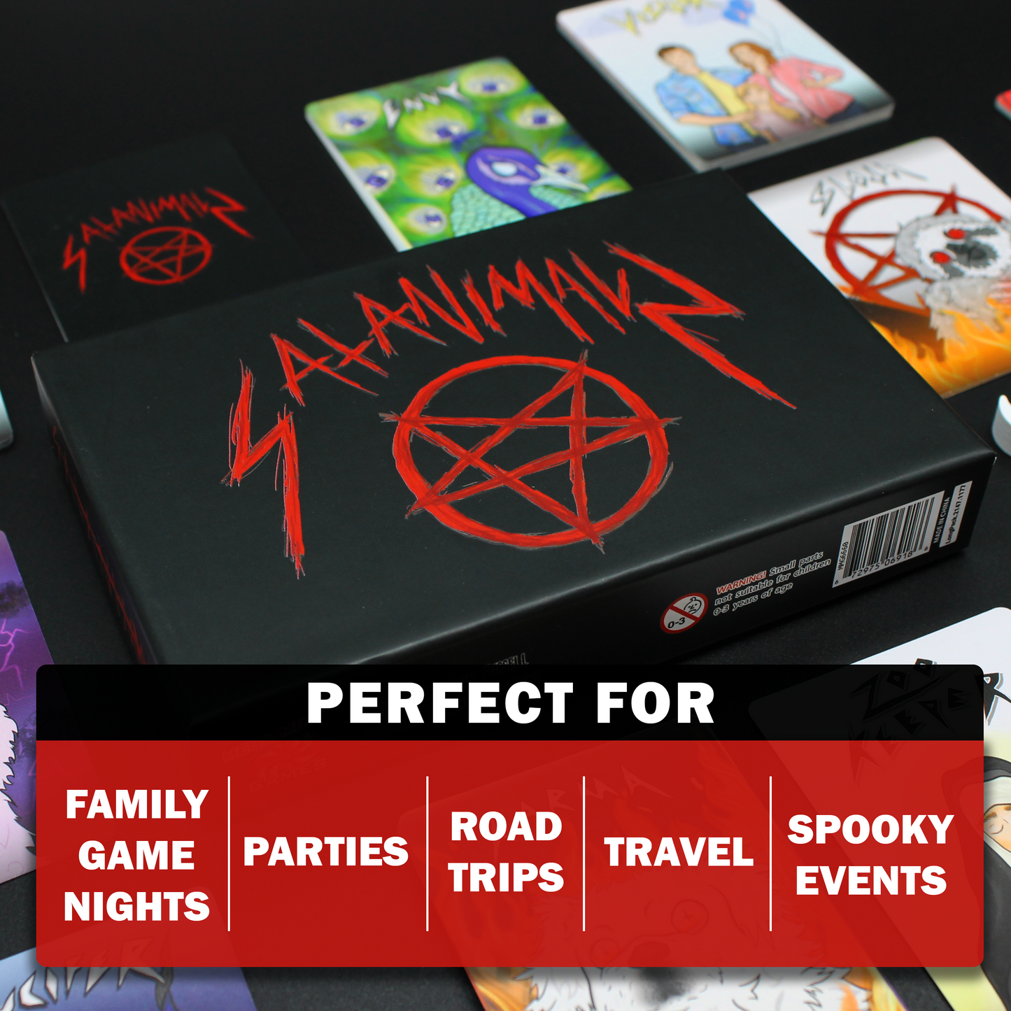 Card game box with satanic symbols - Perfect for Family Game Nights, Parties, Road Trips, Travel, Spooky Events