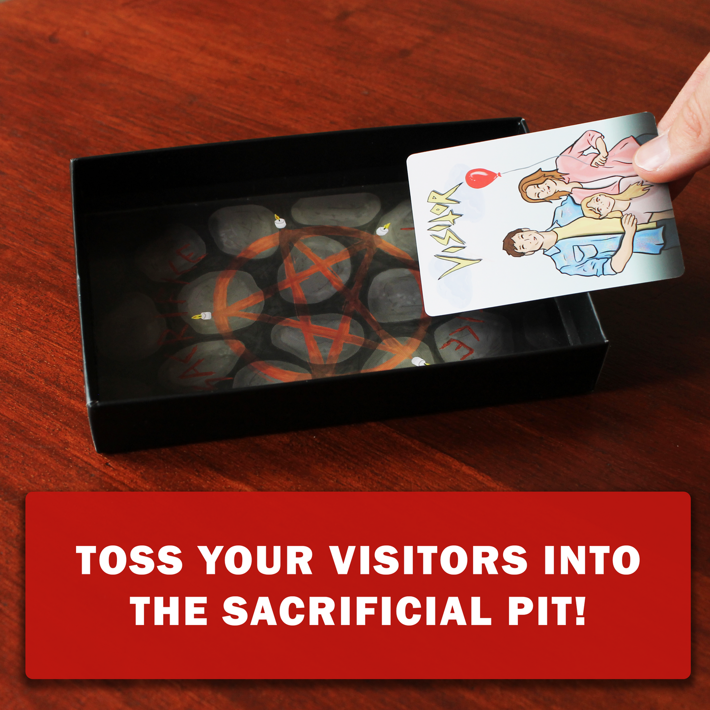 SATANIMALS gameplay – Visitor card tossed into sacrificial pit
