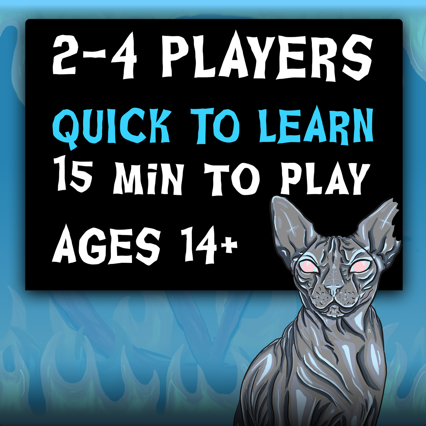 SATANIMALS: Littergy game info - player count, learning curve, play time, and target age group. 2-4 players, 15 minutes, 14+