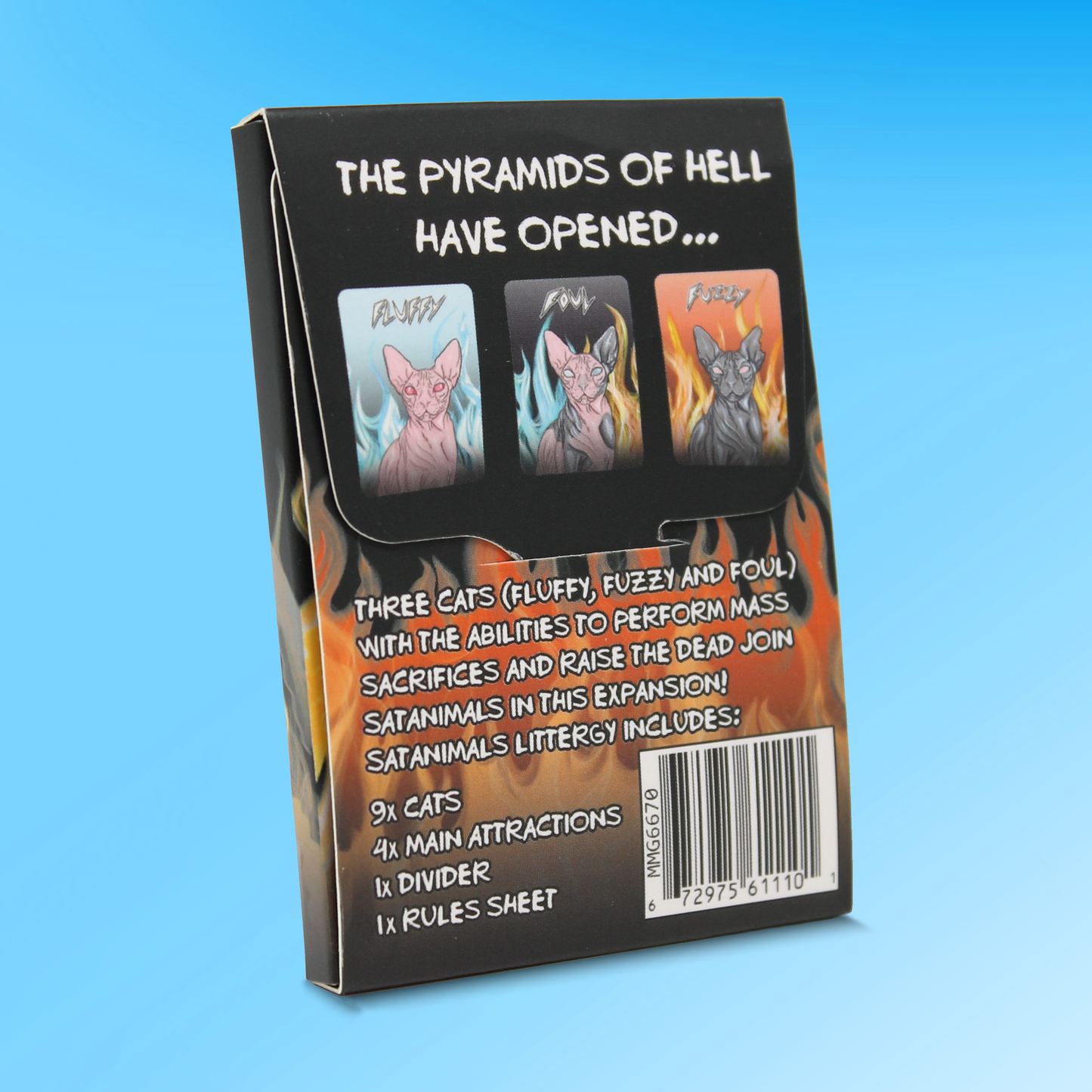 SATANIMALS: Littergy box back cover with demonic hairless cat illustrations