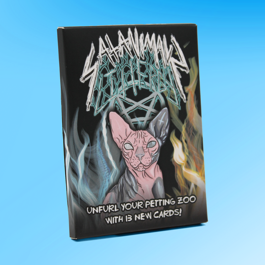 SATANIMALS: Littergy expansion box art – gothic cat-themed occult game