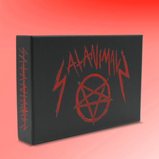SATANIMALS card game box art – gothic occult indie party game, great for Halloween game night