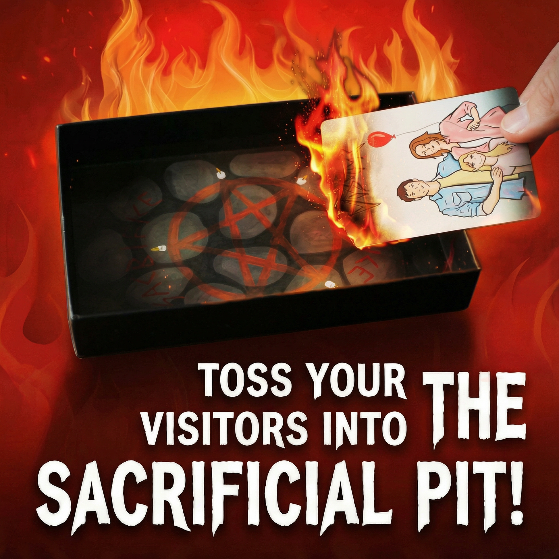 SATANIMALS gameplay – Visitor card tossed into sacrificial pit